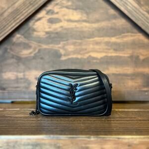 SAINT LAURENT Mini Lou Black Monochrome Matelassé Calfskin Leather Crossbody Bag